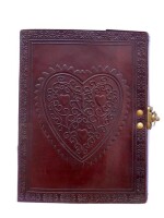 leather journals Vintage Heart Embossed Leather Journal Notebook Diary (Handmade Paper) - Coptic Bound With Lock Closure (HEART)