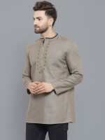 Rust color poly-cot with embroidery gents short kurta