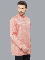 Crimson banarsi Jacquard weave men short kurta, Color: Crimson ,Fabric: blended , Neck: Round and Sleeve Type: Full