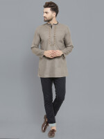 Rust color poly-cot with embroidery gents short kurta