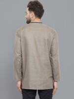 Rust color poly-cot with embroidery gents short kurta