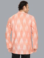 Orange & white cotton Ikkat handloom men short kurta