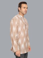 light rust cotton ikkat handloom men short kurta