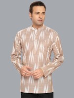 light rust cotton ikkat handloom men short kurta