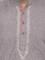 Metallic bronze color poly-cot soft feel textured embroidery men short kurta
