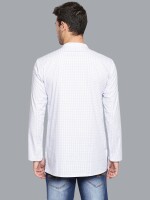 White cotton kurta with blue stripes and hand embroidery men short kurta