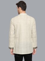 Beige handloom & golden border with conceal buttons men short kurta