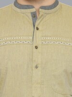 Mustard color poly-cot embroidery men short kurta