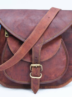 9" Women's Real Leather Shoulder Cross Body Satchel Saddle Tablet Retro Rustic Vintage Bag Handbags Purse