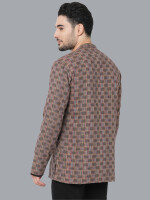 Rust color handloom multicolor threads checkers, loops buttons men short kurta