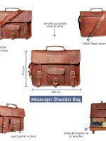 15'' Leather Bags Vintage Soft Leather Messenger Brown Real Laptop Satchel Bag Genuine Briefcase (Brown)