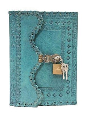 Vintage Leather Handcrafted Regular Diary/Personal Organiser/Notebook/Journal with Lock and Key For Men/Women/Girls || Antique Gift (7") (Ocean Blue)