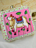 Traditional  hand paint pichwai cow clutch bag (box) for women