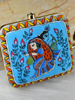 Stunning hand painted blue clutch bag (box) for women