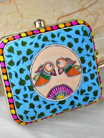 Stunning hand painted blue clutch bag (box) for women