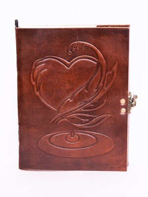 8 Inch Leather Travel Journal Personal Diary Office Notebook With Heart Embossed Design