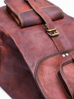 20" Retro travel rucksack backpack brown leather bag College bag for men women.