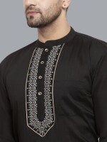 Black poly-cot front printed patch men short kurta,  Casual Formal ethnic,  Poly-cot fabric and Pattern: Printed neck