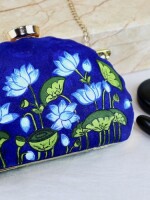 Blue Pichwai lotus print hand painted clutch bag (box) for women