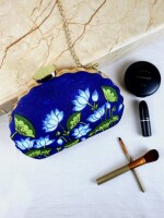 Blue Pichwai lotus print hand painted clutch bag (box) for women