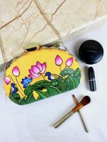 Blue Pichwai lotus print hand painted clutch bag (box) for women