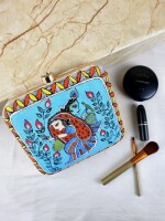 Stunning hand painted blue clutch bag (box) for women