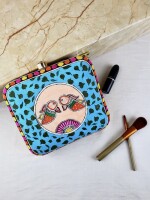 Stunning hand painted blue clutch bag (box) for women