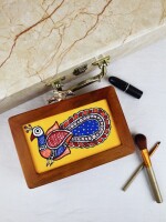 Wooden hand painted peacock design clutch bag (box) for women