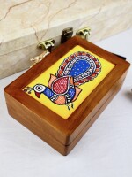 Wooden hand painted peacock design clutch bag (box) for women