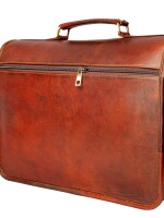 15'' Leather Bags Vintage Soft Leather Messenger Brown Real Laptop Satchel Bag Genuine Briefcase (Brown)