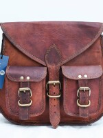 Handmade Leather Shoulder Cross Body Satchel Saddle Tablet Retro Rustic Vintage Bag Handbags Purse with 2 pocket.