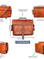 18''Laptop Bags Vintage Leather Messenger Brown Real Laptop Satchel Bag Office Briefcase with big Pocket.