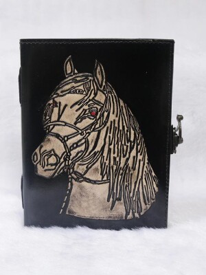 Leather Horse Journal Planner Notebook Sketchbook - Crazy Leather Writing Journal Lover Gift for Women & Men - 8x6 Inch ( Black)