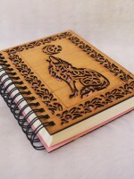 Wolf Wooden Engraved Notebook Gift (8 Inch Multicolor) Notebook, Sketchbook, Spiral Bound, Lined Pages.