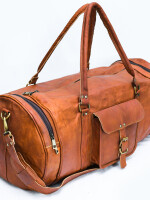 ROUND Travel Duffel Bag Genuine Leather Weekend bag Weekender Overnight Carry-on travel bag Brown