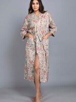 Floral Pattern Kimono Robe Long Bathrobe For Women (Multi)-KM-149