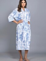 Jungle Pattern Kimono Robe Long Bathrobe For Women (White)-KM-150