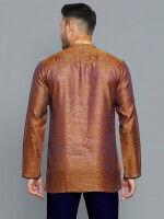 Golden Banarsi With Blue Weave Men Short Kurta , Formal ethnic ,  Poly-cot fabric and Jacquard texture
