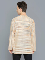 Beige & Orange Stripes Khadi Cotton Hand Loom Men Short Kurta