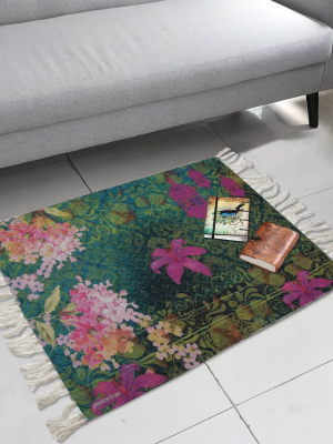 Pink Green Flower Designer Rug for Home