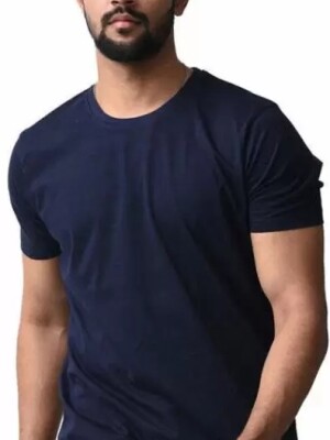 Men Solid Round Neck Reversible Pure Cotton Navy Blue T-Shirt