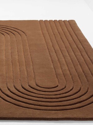 Hand Tufted Brown Color Rug Irregular 100% Wool Area Rug For Bedroom Aesthetic Minimalist Tufted Rug Personalized Gift Rug