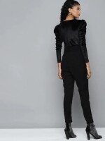 Women Black puff shoulder jumpsuit,  a versatile and chic addition to your wardrobe that effortlessly combines style and comfort.
