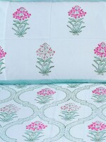 Floral jaal pink & white block printed 210 thread count cotton double bedsheet set with 2 pillow covers - 108 inches x 108 inches