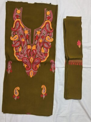 Luxurious roman silk dress material with beautiful aari embroidery