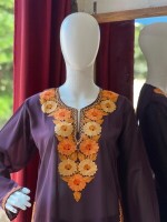 Kashmiri embroidered semi long georgette kurti-top in mustard colour