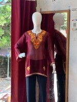 Kashmiri embroidered semi long georgette kurti-top in mustard colour