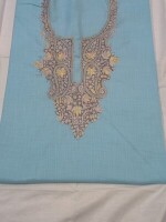 Hand needle work blue ruby cotton dress material with Kashmiri Embroidery – 2 Pieces