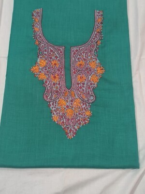 Hand needle work blue ruby cotton dress material with Kashmiri Embroidery – 2 Pieces