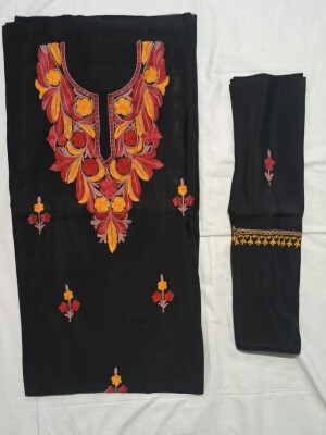 Black roman silk unstitched 3-piece suit with stunning aari embroidery